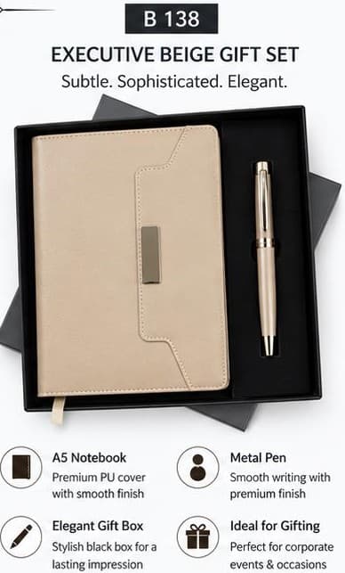 2-in-1 Executive Beige Gift Set - Notebook & Pen