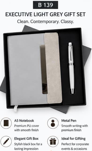 2-in-1 Executive Light Grey Gift Set - Notebook & Pen