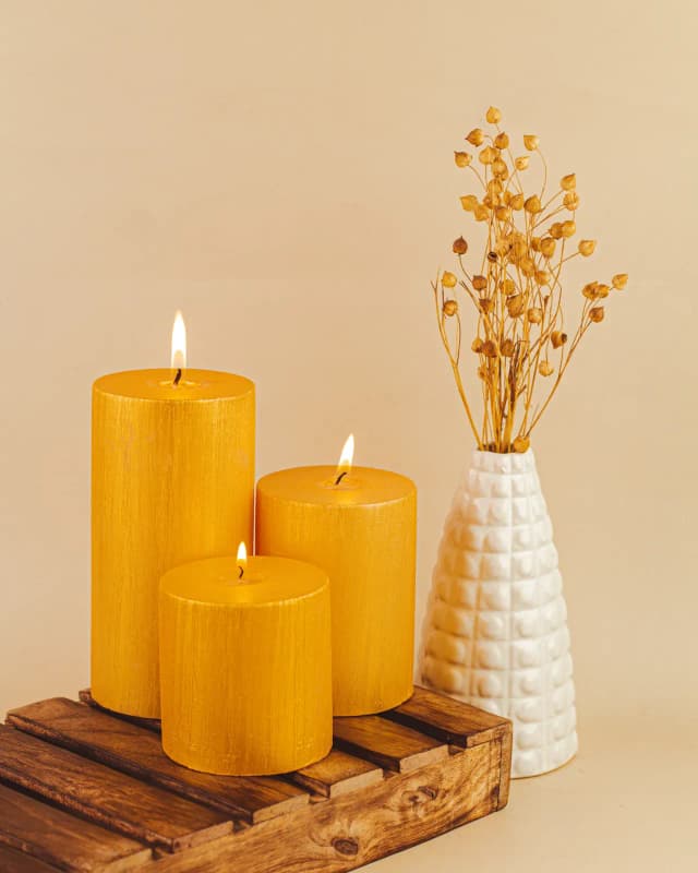 Gold Pillar Candle Set of 3