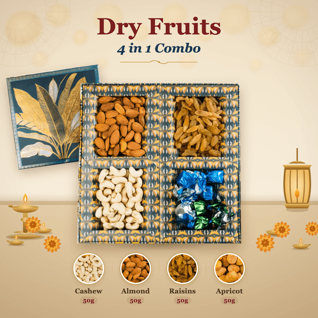 Dry Fruits 4-in-1 Combo Box (50g each) - Teal Palm-Leaf Lid