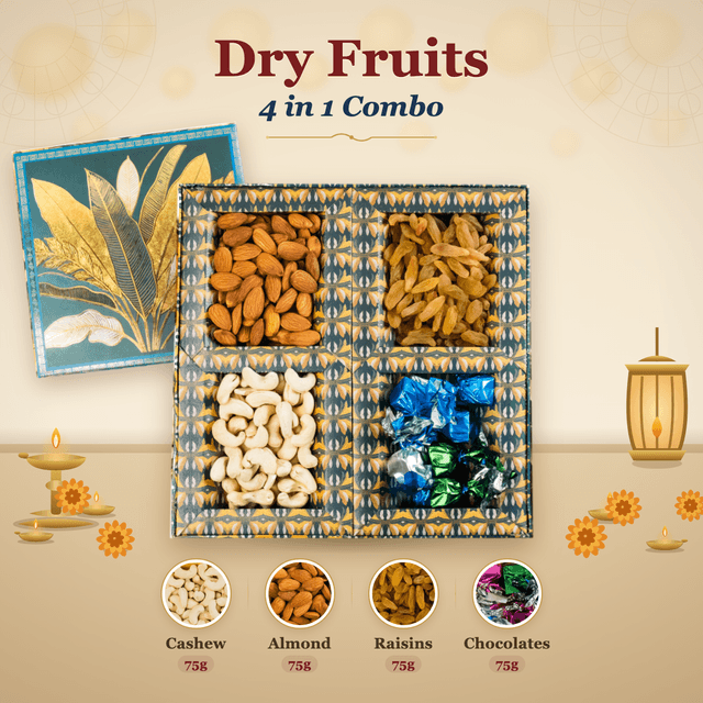 Dry Fruits 4-in-1 Combo Box (75g each) - Teal Palm-Leaf Lid