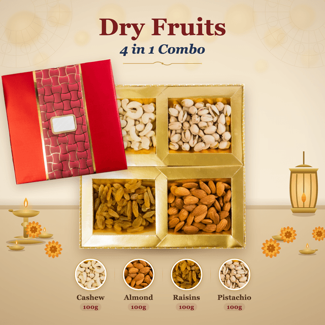Dry Fruits 4-in-1 Combo Box (100g each) - Red Woven Lid