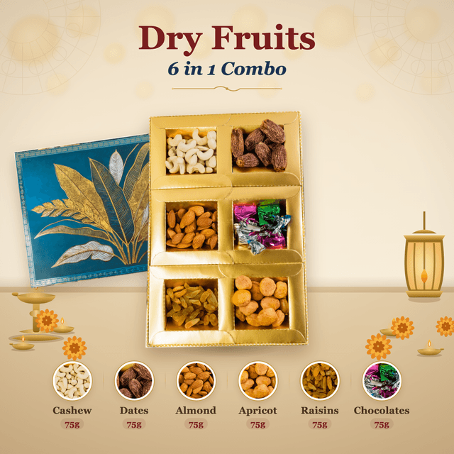 Dry Fruits 6-in-1 Combo Box (75g each) - Teal Palm-Leaf Lid