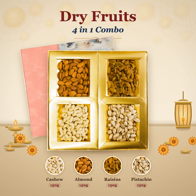 Dry Fruits 4-in-1 Combo Box (150g each) - Peach Feather Sleeve