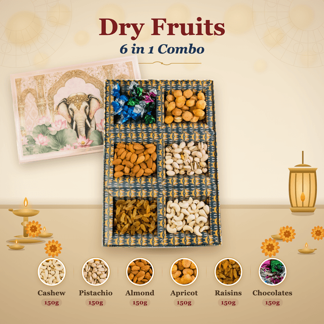 Dry Fruits 6-in-1 Combo Box (150g each) - Elephant-Art Lid