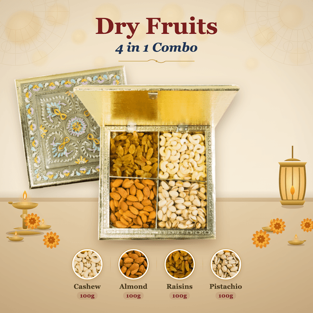 Dry Fruits 4-in-1 Combo Box (100g each) - Engraved Silver-Gold Box