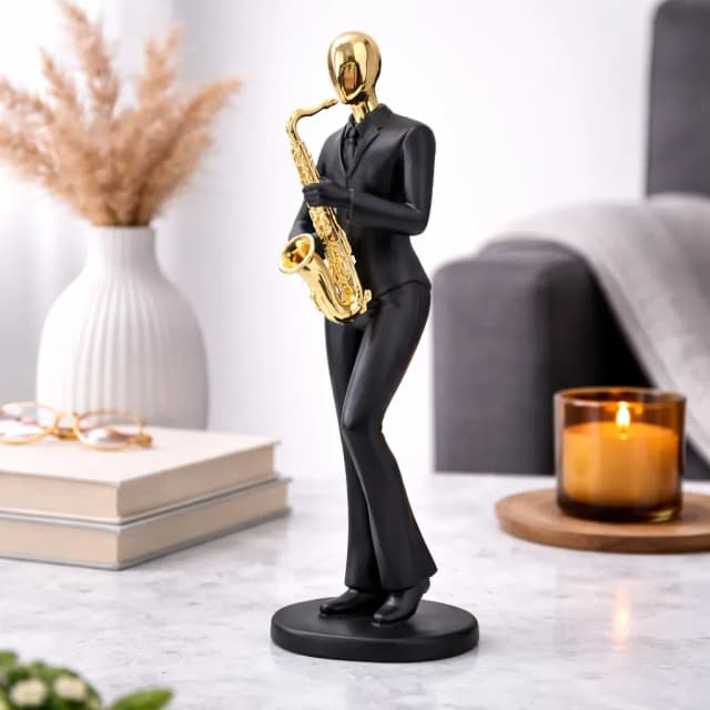 Saxophone Player Figurine, Black & Gold