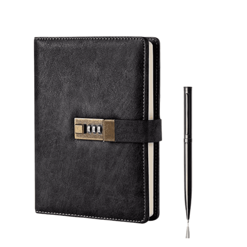A5 Combination-Lock PU Leather Diary (Black, 240pg)