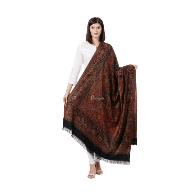 Women's Jamawar Shawl, Faux Pashmina, Black
