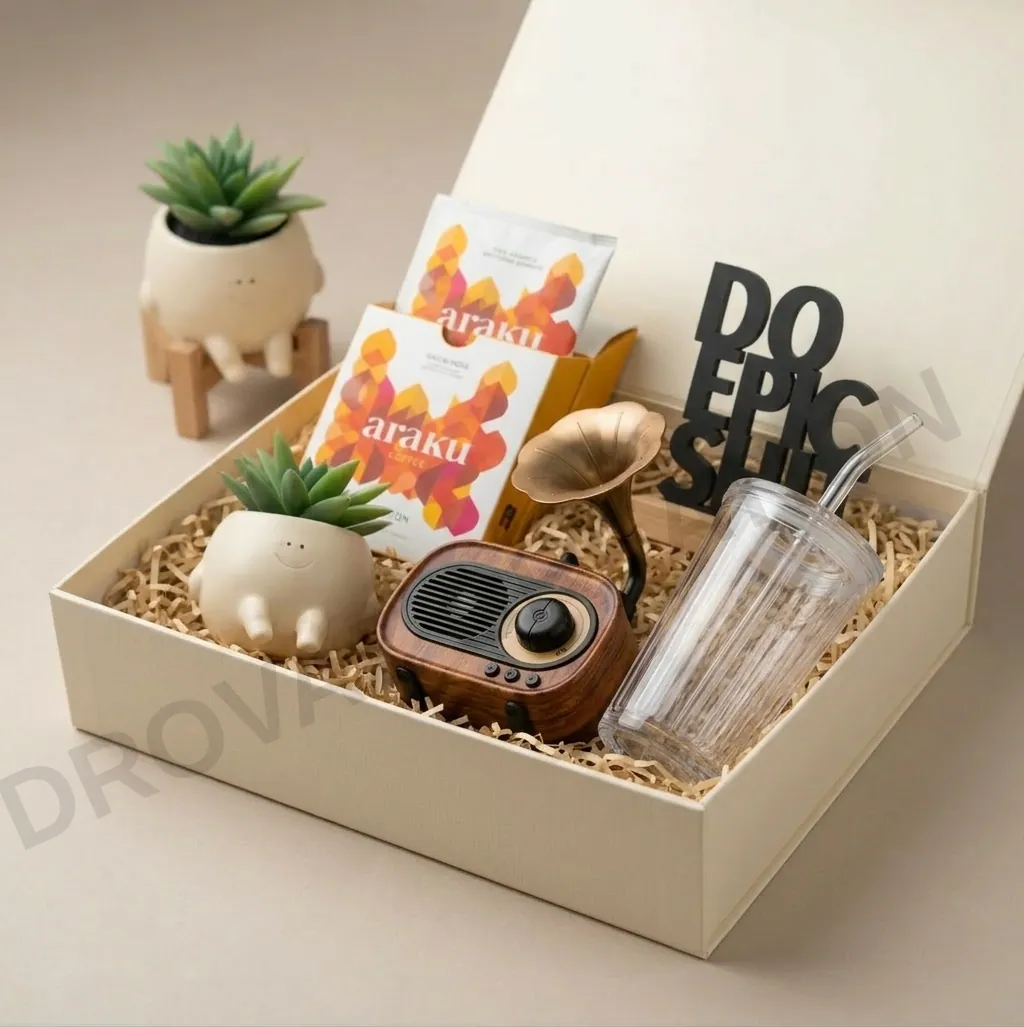 Branded Diwali gift hamper with logo-printed items